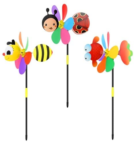 Garden Windmill Animal Pinwheel, 3 Piece Decoration Animal-Themed Pinwheels for Garden, 3D Colourful Wind Spinners Lawn Pinwheel for DIY, Yard, Party, Outdoor, Decoration