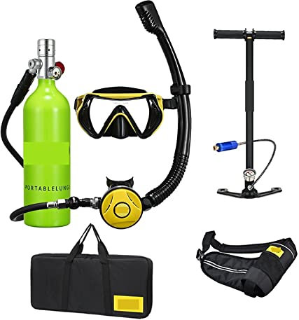 HTQFDC Tauchflasche Schnorchel Tauchen Rebreather Tragbare Tiefschnorchelausrüstung Sanfter atmen (Farbe: Silberkopf in grüner Flasche, Größe: 1 l)