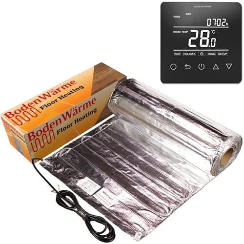 Electric Under Laminate/Wood Foil Underfloor Heating Mat Kit (Including Digital Dstat Thermostat) (Black, 1m²)