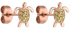 PURELEI® Green Turtle Ohrringe (Gold, Silber, Rosegold), Wasserfeste Damenohrringe, Ohrstecker in Schildkrötenform aus Edelstahl mit Edelstein, Geschenk für Frauen (Roségold)