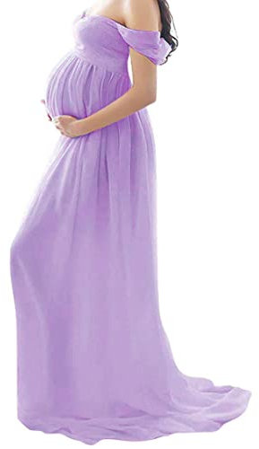 Robe de maternité en Mousseline de Soie pour Femme, épaules dénudées, Photographie, Robe Longue, Robe de Grossesse, Violet M, Robes de maternité pour invités de Mariage