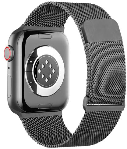 Amzpas Métal Bracelet pour Apple Watch 38mm 40mm 41mm 42mm 44mm 45mm 46mm 49mm Femme Homme, Acier Inoxydable en Métal pour iWatch SE SE2 Series 10 9 8 7 6 5 4 3 2 1 Ultra Ultra 2, Noir