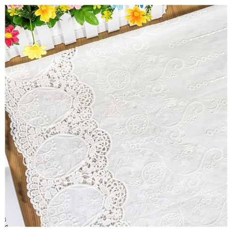 VONCYKI Bestickter Baumwollstoff für Damen, DIY-Hochzeitskleid, handgefertigte Kleidung, 128 cm breit (Weiß 1)