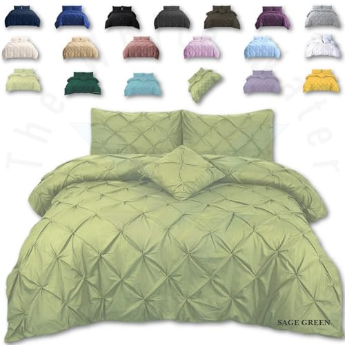 TheWhiteWater Duvet Set - 2in1 King Size - Sage Green Bedding Set - Duvet Cover + Matching Pillowcases - Cotton + Polyester - Polycotton Pintuck Cover (Sage, 2in1 Pintuck - King)