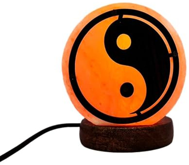 AROMASENSES - USB Lamp Salt Range Pakistán mit Holzsockel | 100% natürlich | handgefertigt | Dauerlicht (Ying Yang)