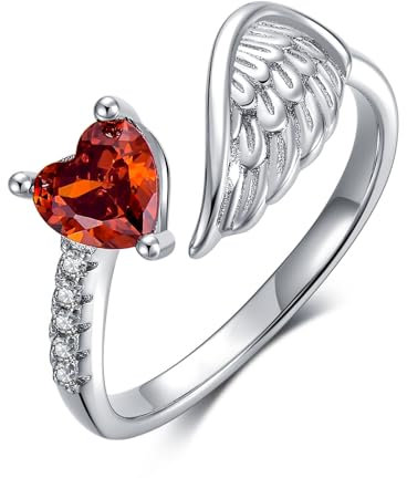 YEESIA Engelsflügel Ring für Damen, 925er Sterlingsilber, Engelsflügelring, Muttertagsgeschenke, Verstellbares Offenes Band mit Herz Zirkonia, Verlobungsringe, Modeschmuckgeschenke für Frauen