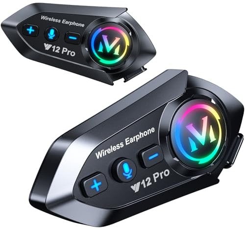 2 x Auricolare Casco Moto Bluetooth 5.4 Interfono Moto Casco Coppia con Doppio Chip per Multitasking Audio Cuffie 500M Sistema di Comunicazione Casco 2 Motociclisti Compatibile con Tutti i Caschi