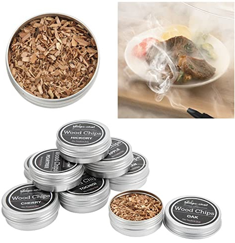 Whisky Wood Smoker - Cocktail Smoker Chips för Rökta Drycker, 8 st Träflis i Olika Smaker inklusive Äppelträd, Pekannötter och Körsbär
