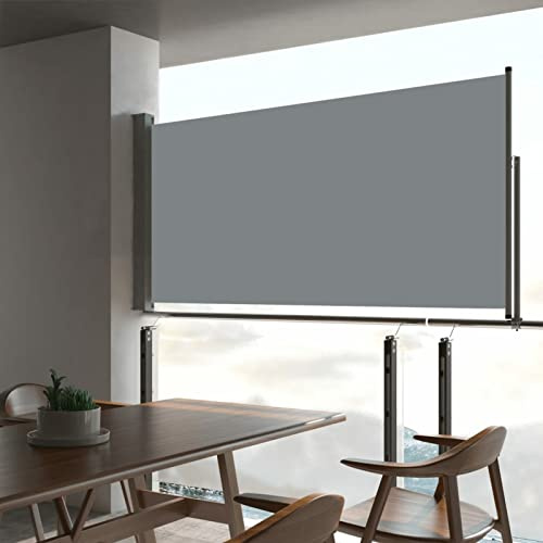 Tidyard Auvent latéral rétractable de Patio 80x300 cm Gris Protection de l'intimité et Vent, Paravent Store latéral, Abri Solaire Extensible Brise Vue pour Extérieur, Balcon, Terrasse