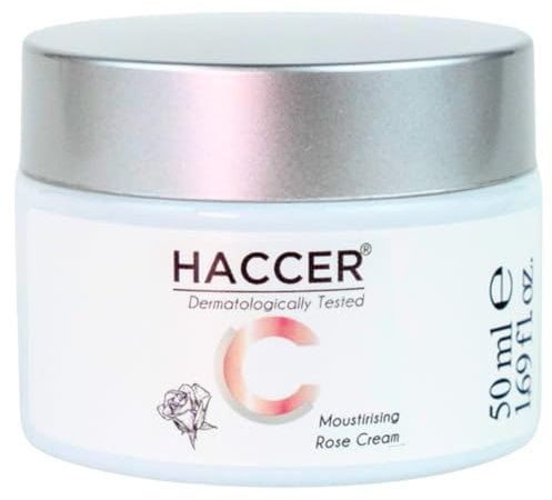 Haccer Rose Moisturising Daily Skin Cream 50 ml - Natural Rose Water - Moisturising, Hydrating, Nourishing, Revitalising Skin Cream