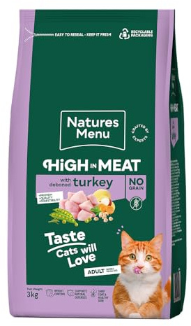 Natures Menu High in Meat - No Grain Dry Food for Adult Cats with Deboned Turkey - 3kg