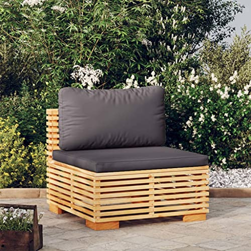 YuuSsea Garten-Mittelsofa, Massivholz Teak, Dunkelgraue Kissen, Langlebiges Outdoor-Möbelstück für Terrasse, Balkon, Loungeset-Erweiterung