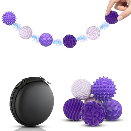6pcs Balle Anti-Stress Boule Anti Stress Adulte Jouets Billes Magnétiques Texturées Sensoriels Silicone Fidget Toys de Destressant Portables Multicolore Boules d'Massage pour Adult Cadeau(Violet)