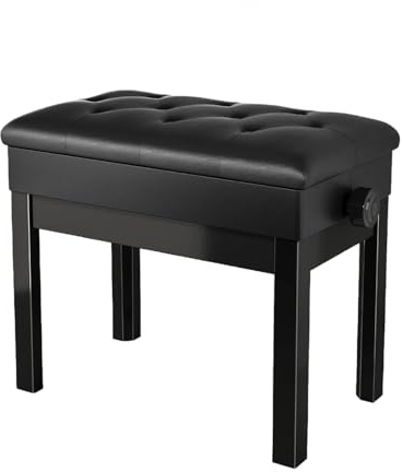 Clevich Piano Stool,Height Adjustable Bench with Storage, Heavy Duty PU Leather Keyboard Bench,Multi-Purpose Dressing Table Stool (Black, 150kg Capacity, 56x33x48-58cm)