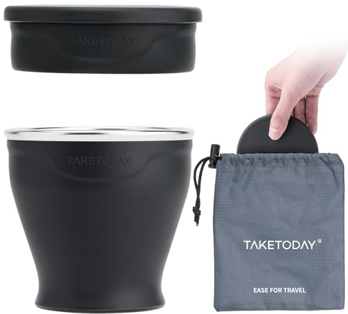 TakeToday Zusammenklappbarer Reisebecher 240 ml – Silikon-Faltbecher, Trinkbecher-Set für Camping, Outdoor, Anthrazit