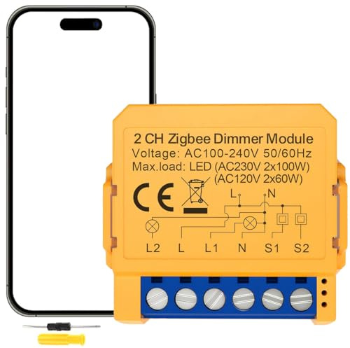 Acmerota Smart Dimmer Switch Module Zigbee Smart Light LED Dimmer Switch Module 2 Gang 2 Way WiFi Smart Alexa DIY Mini Dimmer LED Light Switches Compatible LEDs & Incandescent, Voice & App Control