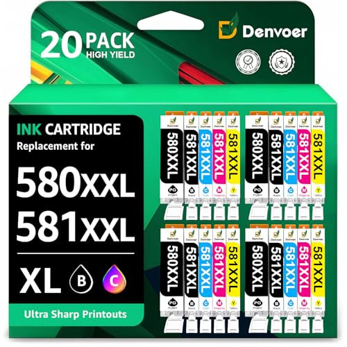 Denvoer 580 581 Multipack Kompatibel für Canon druckerpatronen 580 581 XXL | PGI-580 XXL CLI-581 XXL Druckerpatronen für Pixma TS705a TR8550 TS8500 TS8350 TS6300 TS6150 TS9550 TS6350 TS6351 20er-Pack