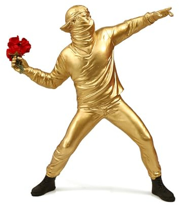 Moaobooh Banksy Figur Skulptur Der Blumenwerfer, Street Art Deko Figur für Heimbüro Wohnzimmer SammelKunst Dekorationen (Gold)