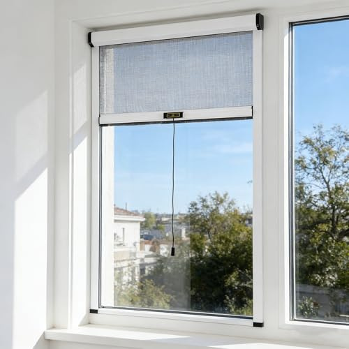 Aeovot Mosquiteras Enrollables Personalizable para Ventanas - Marco de Aluminio, Mosquitera Enrollable Ventana Puerta, Red Anti-Insectos para Ventanas, Protección contra Mosquitos Moscas