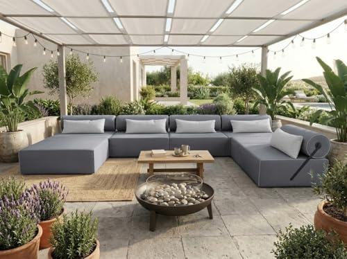 TRADA Gartensofa Bali XXL - Wetterfeste Balkonmöbel & Lounge Sofa Außen - Moderne Outdoor Couch für Garten - Balkon & Terrasse - Grau