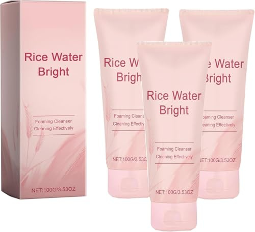 Rice Water Bright Facial Foaming Cleanser, Gentle Face Wash for Hydrating & Moisturizing,Deeply Cleansing,for Glowing Skin, Pores Purifying, Improve Redness