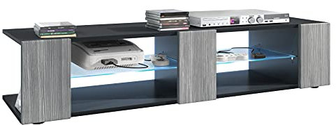Vladon Lowboard Movie V2, TV-Kommode mit 6 offenen Fächern und Zierleisten, Schwarz matt/Avola-Anthrazit, inkl. LED-Beleuchtung blau (134 x 29 x 39 cm)