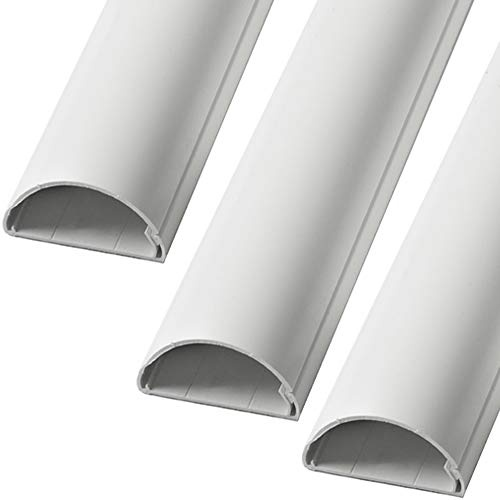 3m (3X 100cm) – 30mm x 15mm White Trunking | Half Round Cable Conduit Cover | HDMI AV TV Ethernet & Audio Wire Ducting | Wall Tidy Management | Self-Adhesive Backing *Easy Install* | Skirting Home