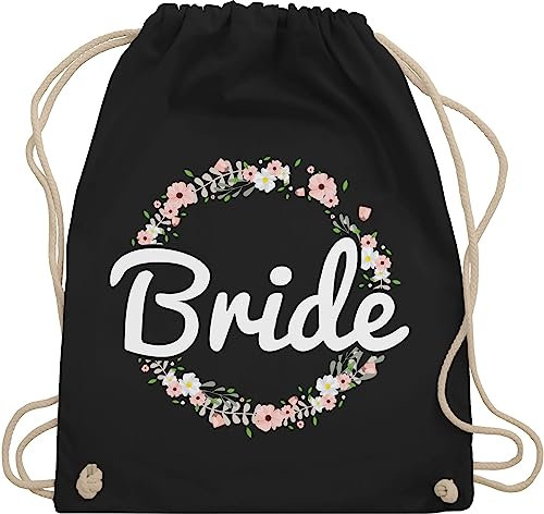 Turnbeutel Rucksack - Bride Blumenkranz - Unisize - Schwarz - jga beutel jungesellinnenabschied to be trainingsbeutel bachelorette poltern frauen outfit jungesellenenabschied sportsack braut