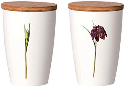 Simply Flowers - Tasse, Kaffeetasse, Teetasse, Vorratsdose - mit Bambusdeckel - Motiv: Schachbrettblume - 360 ml