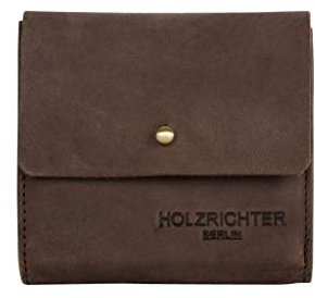 HOLZRICHTER Berlin – Kleine Damen Geldbörse aus Leder (No 4-5), Vintage, 11x10x1,5 cm, Mini Portemonnaie mit 7 Kartenfächern und Rückseitigem Münzfach, Kompakter Geldbeutel in Schokoladenbraun