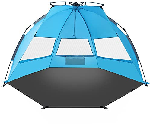 TAGVO Pop Up Tente de Plage avec Porte D'entrée XL Personnes Abri de Soleil Facile à Installer Facile à démonter, Auvent de Plage léger et portatif, Protection Solaire UPF 50 Plus 3 Fenêtres