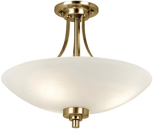 Kaden Decorative Antique Brass Finish E27 LED Compatible Semi Flush Ceiling Light with White Lined Painted Shade
