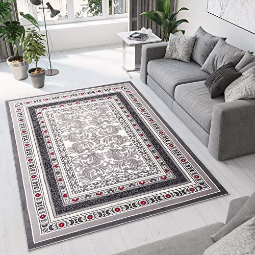 TAPISO Dream Teppich Wohnzimmer Kurzflor Grau Creme Rot Floral Ornament Orient Bordüre Klassisch Oriental Schlafzimmer ÖKOTEX 250 x 300 cm