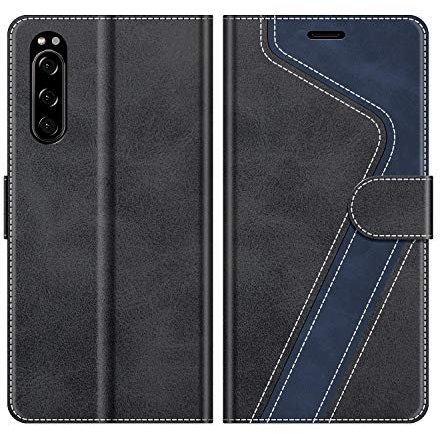 MOBESV Hülle für Sony Xperia 5 Handyhülle, Lederhülle mit Kartenfach, Klapphülle mit Ständer, Flip Case Handytasche Schutzhülle, Modisch Schwarz