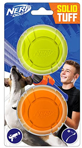 NERF Dog Sonic Ball Hundespielzeug, leicht, langlebig und wasserabweisend, 6,4 cm, für kleine/mittelgroße/große Rassen, Grün und Orange, 2 Stück
