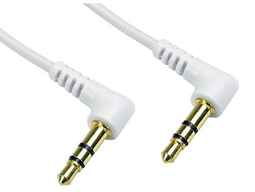 Ex-Pro Right Angle 90 Degree 3.5mm Aux Audio Lead Cable Male to Male Stereo Headphone Mini Jack, with Gold Plated Connectors - White, 1.5m