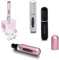 Voarge 3 atomizadores de perfume de 5 ml, portátil, tipo de bomba de metal rellenable, atomizador de perfume rellenable, mini atomizador de bolsillo (negro, plata, rosa)