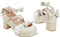 White Pumps Women Block Chunky Heel Pumps Platform Round Toe Shoes Beige White Heels