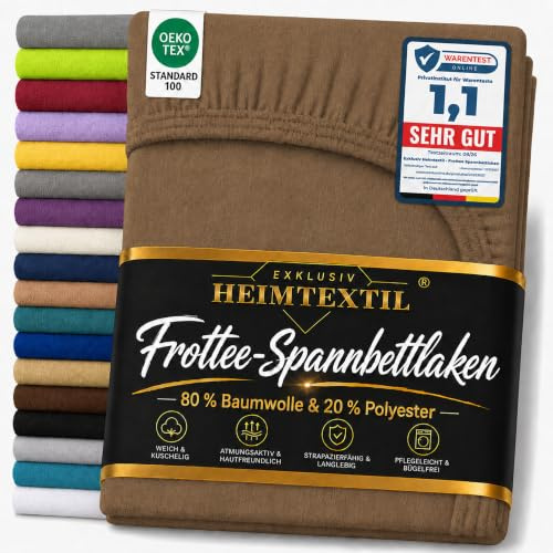 EXKLUSIV HEIMTEXTIL Frottee Spannbettlaken Marke 120 x 200 cm 80% Baumwolle, 20% Polyester Öko - Tex Zertifiziert, Markenqualität, Matratzenhöhe bis 25 cm, Schokobraun
