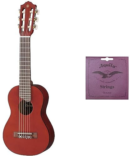 Yamaha GL-1 Guitalele Persimon Brown – Le compromis idéal entre la guitare et la sonorité unique du ukulélé – 1/4 guitare de voyage en bois & Aquila 96C Set de 6 cordes pour guitarlele - 432 mm