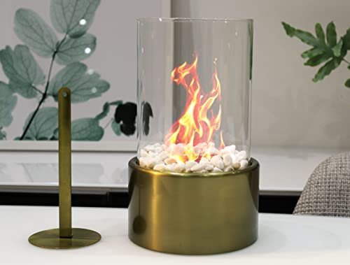 Bio Ethanol Fireplace Indoor Outdoor Camping Glass Top Burner Fire Katy Black Tabletop Round (Gold)