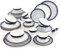 Zandi Serie Zaffiro Geschirrset für 6 Personen aus Porzellan| 36-teilig, spülmaschinengeeignet mikrowellengeeignet kratztfest | hochqualitatives Teller set, Tellerset modern, Tafelservice blau weiß