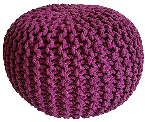 kreatives Wohnen Pouf Ø 45 cm Sitzpouf Sitzpuff Grobstrick-Optik Pouf Strick Bodenkissen Höhe 30 cm violett Strickhocker