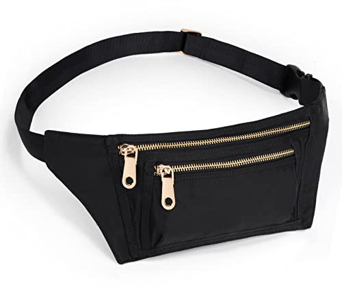 UTO - Marsupio unisex, cintura impermeabile in nylon alla moda, marsupio piatto, leggero ed elegante con 3 tasche con cerniera, taglia unica