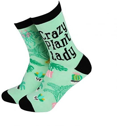 Sock Therapy Womens Novelty Colorful Gift Socks - Green Design Print Comfortable Breathable Socks | Great Gift - Crazy Plant Lady