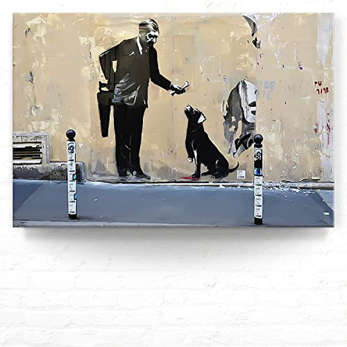 Banksy XXL Leinwand-Bild, the Dog als Wandbild, 120x80cm cm groß, Street Art Banksy-Style als moderner Kunstdruck zur Wanddekoration. Banksy Wandbilder für Wohnzimmer, Büro