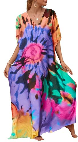 Bsubseach Robes Kaftan Loose Caftans Pour Femme Maillot De Bain Cover Up Manches Courtes Couverture De Plage Violet