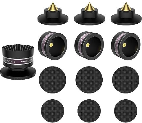 Set di 4 altoparlanti in alluminio con supporto per altoparlante, piedini regolabili in altezza, con rondella Shock Absorber per altoparlanti, dispositivi HiFi, subwoofer e DAC CD nero