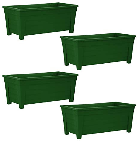 simpa Plastic Trough Garden Planter Pots 55cm Length - GREEN, Set of 4 Pots - Suitable for Indoor or Outdoor Use with DIY Drainage Holes.