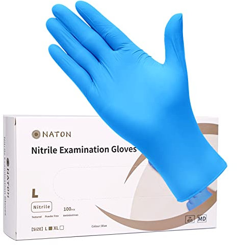 NATON Einmalhandschuhe Groß Puderfrei Nitrilhandschuhe - 100 Stück/Box Blau Nitril Einweghandschuhe,Ohne Latex, Unsteril, Latexfrei,Handschuhe Einweg, Latexhandschuhe, Disposible Glove (L)